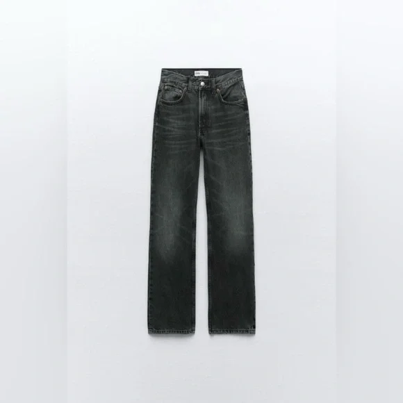 ZARA black high rise denim relaxed fit straight leg jeans EUC size‎ 0 - Picture 6 of 11